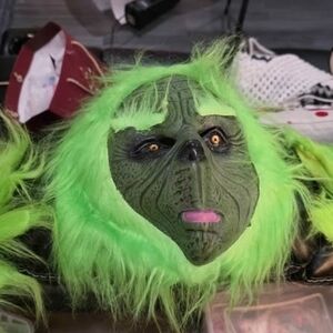 Vibrant Green Monster Mask with Furry Details